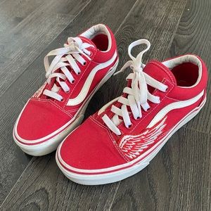 Custom Red Old Skool Vans with embroidery